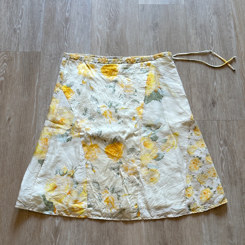 Banana Republic Yellow Floral Midi Skirt Size L